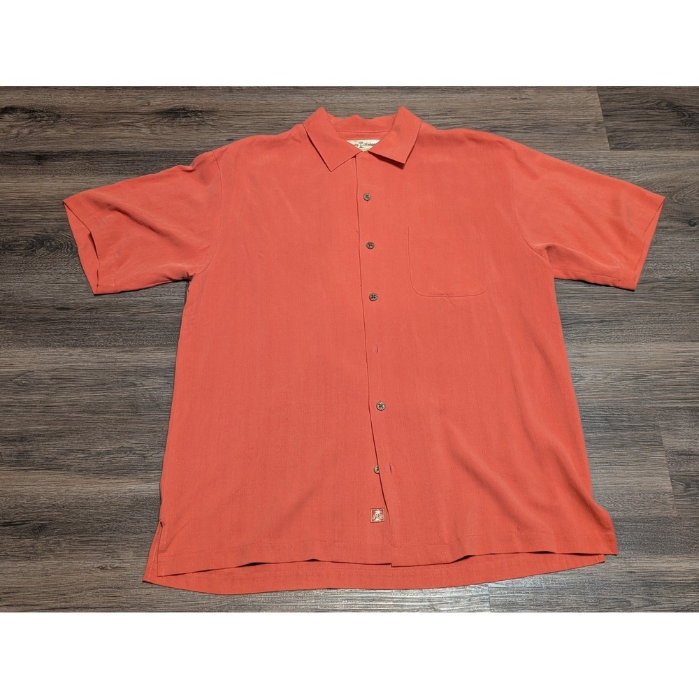 Tommy Bahama Mens Orange Bowling Pinhead Classic Silk Short Sleeve Shirt Size S - Picture 2 of 3